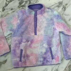 Pastel Tie-Dye Sherpa Fleece Pullover | Kids 14/16 | Cozy Winter Layer